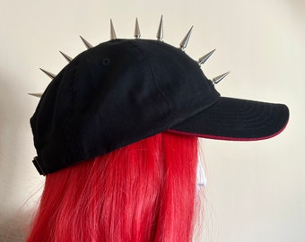 Spiked Mohawk Hat - Black Punk Hat with Spikes - Crust Punk Hat - Goth Spike Hat - Emo Spiked Ballcap Baseball Cap Hat - Punk Accessories