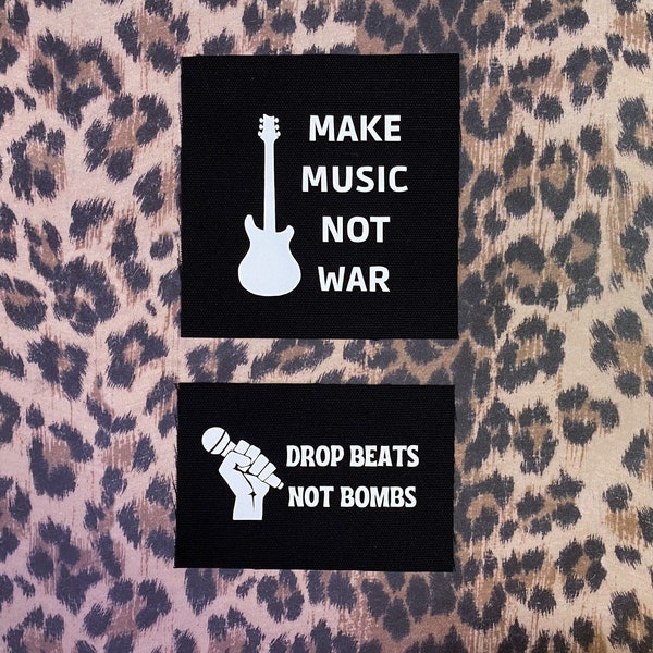 Anti-War Punk Patches - Crust Punk Patches - Make Music Not War - Drop Beats Not Bombs - Protest Punk Activism Patch - Cloth Sew On Patch