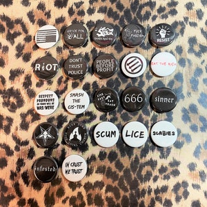 Punk Pins - Pinback Punk Buttons - Anarchy Anti-Racist ACAB Protest Activism Atheist Anarchist Satanic Punk Rock Buttons Punk Rock Pins