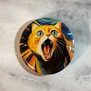 The Scream Cat Pin - The Scream Button - Cat Punk Button - Funny Cat Punk Rock Pin - Folk Punk Button Badge Feral Cat Pin, Scream Cat Button