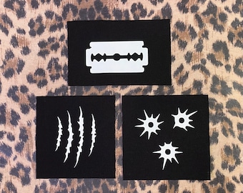 Crust Punk Patches - Razorblade Patch - Bullet Hole Claw Scratch Patch - Goth Patches - Cloth Punk Patches pour Pantalon Vestes Battle Vest