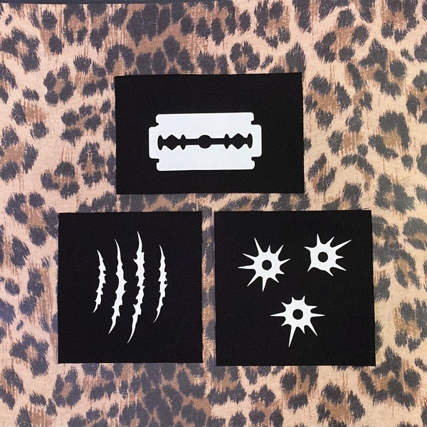 Crust Punk Patches - Razorblade Patch - Bullet Hole Claw Scratch Patch - Goth Patches - Cloth Punk Patches for Pants Jackets Battle Vest