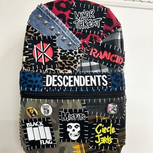 Punk Backpack - Grunge Backpack Alternative Bookbag Alt Book Bag - Upcycled Backpack with Punk Band Patches - Punk Bag Punk Patch Backpack
