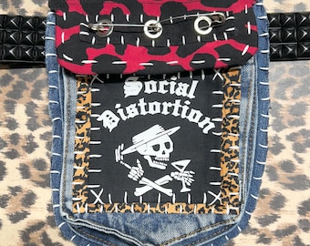 Punk Belt Pouch, Punk Belt Bag with Spikes, Punk Hip Pouch, Punk Fanny Pack Band Patch Purse Concerts Festivals Protests, Punk Accessories