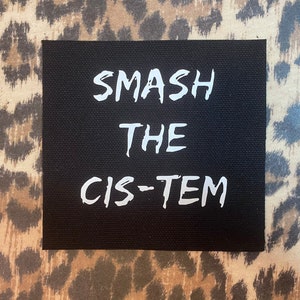 Smash The Cis-tem Patch - Nonbinary Gender Fluid Trans Queer Punk Patches - Crust Punk Patches - Trans Gay Human Rights Activism Protest