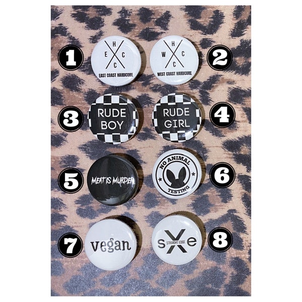 Punk Pins - Pinback Punk Buttons - Ska Punk Pins - Vegan Pins - Hardcore Straight Edge Pins Vegan Buttons - Punk Rock Buttons Punk Rock Pins