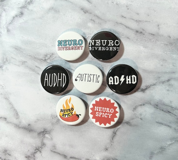 Neurodivergent Pins - Autism Punk Pins - Neurospicy Button - ADHD Pinback Punk Buttons - AuDHD Punk Rock Buttons - Mental Health Punk Pins
