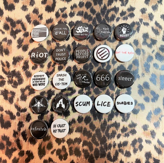 Punk Pins Pinback Punk Buttons Anarchy Anti-racist ACAB Protest Activism  Atheist Anarchist Satanic Punk Rock Buttons Punk Rock Pins 