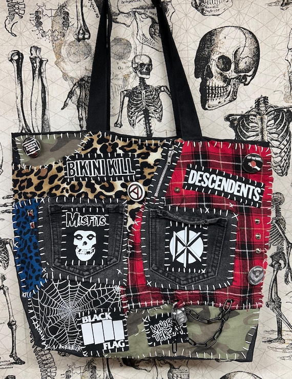 Punk Patched Purse, Punk Bag With Patches, Punk Tote Bag, Punk