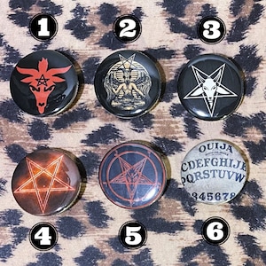 Satanic Punk Pins - Pinback Punk Buttons - Goth Pins - Satanic Pins - Baphomet Pins - Demonic Goat Occult Ouija Pins - Punk Rock Button Pins