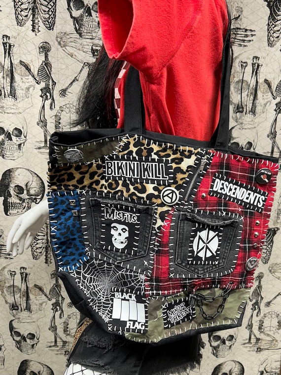 Punk Patched Purse, Punk Bag With Patches, Punk Tote Bag, Punk