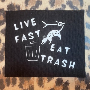 Live Fast Eat Trash Patch - Folk Punk Patch - Crust Punk Patches - Folk Punk Patch - Possum Racoon Trash Panda Punk Patches for Jackets