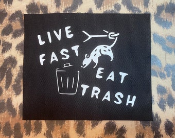 Live Fast Eat Trash Patch - Folk Punk Patch - Crust Punk Patches - Folk Punk Patch - Possum Racoon Trash Panda Punk Patches for Jackets