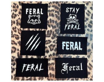 Feral Patch - Feral Punk Patch - Folk Punk Patch - Crust Punk Patches - Feral Cat Possum Racoon Trash Panda Furry Punk Patches for Jackets
