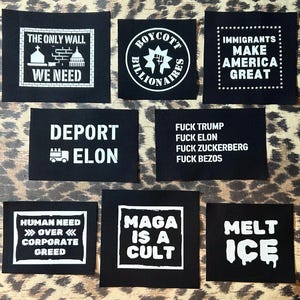 Anti Oligarchy Punk Patches - Leftist Patches - Protest Activism Anti Capitalist Ice Elon Maga Boycott Bezos Crust Punk Patches for Jackets