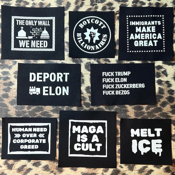 Anti-oligarchie punk-patches - linkse patches - protestactivisme Anti-kapitalistische Ice Elon Maga boycot Bezos Crust punk-patches voor jassen