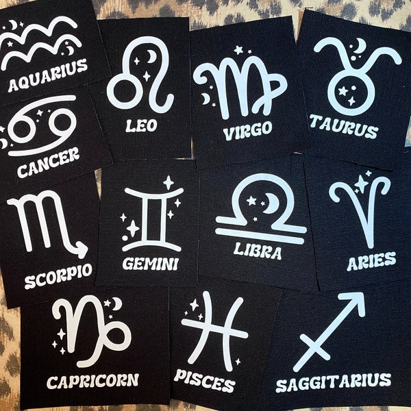 Zodiac Sign Punk Patches - Goth patches - Astrological Signs Patch - Occult Witchy Cloth Patches - Horoscope Constellation Celestial Patch