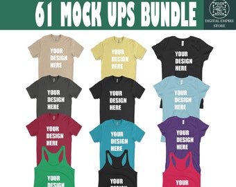 61 T-Shirt Mockups Mega Bundle Unisex, Herren + Damen Tshirt & Westen in mehreren Farben | + Flach liegend | Blanko-Shirts