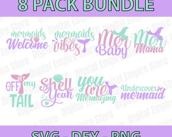 8 Meerjungfrauen Design | Get off My Tail | Mer Mama, Baby | Meerjungfrauen Willkommen, Muschel ja | Undercover Meerjungfrau | You are Mermazing Png, Dxf, Eps
