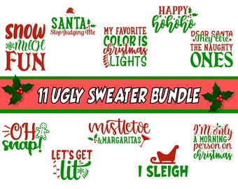 Hässlicher Weihnachtspullover Svg Bundle | Lustige Weihnachtsdesigns Erstellen Sie Pullover, Pullover, Tshirts mit Cricut, Silhouette und anderen Druckverfahren