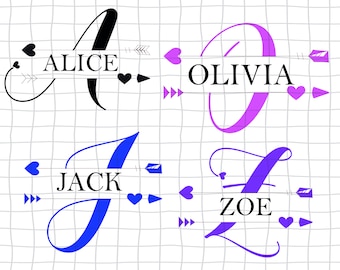 Split Love Monogramm Alphabet SVG, DXF, PNG, Eps, Jpg Split Monogramm Rahmen Alphabet, Schnittdatei für Cricut, Silhouette, 26 Einzeldateien