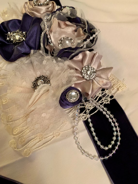 Handmade Couture Silver Satin Floral Bridal Sash Belt | Wedding • Maternity Stunning Silver Handmade Couture Flower Sash - Bridal Sash  main image 3