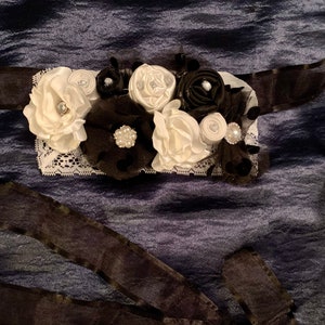 Classic Black & White - Handmade Couture Flower Sash - Bridal Sash - Bridal Belt - Wedding Sash - Wedding Belt - Maternity Sash