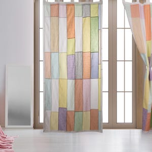 Pastel Bojagi linen Curtain, Upcycled Linen Panel, pastel semi Sheer Curtain, Handmade Korean Art, reversible, 36 by 81, custom order image 8