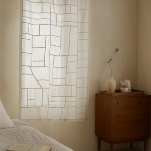 Handcrafted Linen Pojagi Curtain: Korean Patchwork Sheer Panel