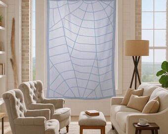 bojagi-Inspired Linen Curtain | Sheer Upcycled Fabric Panel | Webbed Grid Design | Minimalist Art Curtain | Japanese Wabi Sabi Decor
