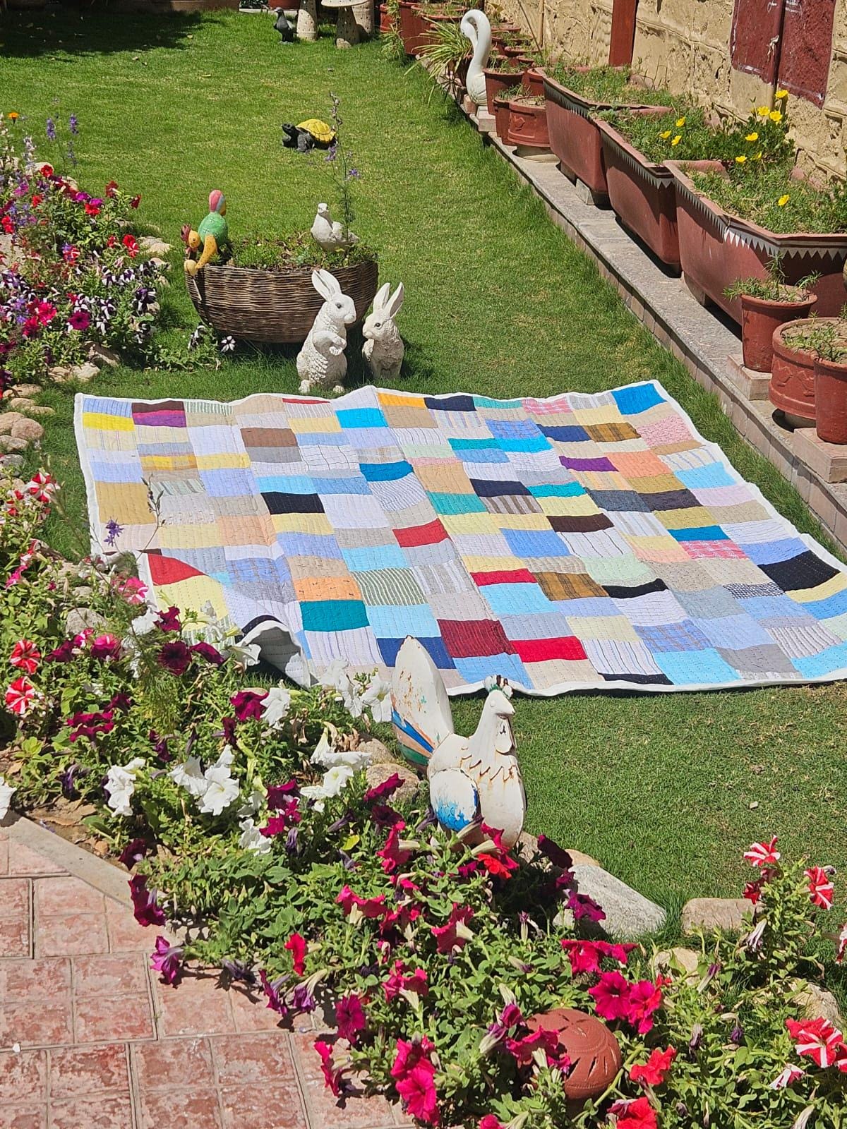 Handmade Linen Patchwork Quilt: Boho Kantha Throw, Upcycled Bedding (58 ...