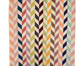 Edredón de patchwork de lino reciclado / Manta sostenible hecha a mano