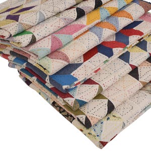 Manta de lino con patchwork acolchada a mano (60 x 90 pulgadas)