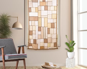 Upcycled Linen Patchwork Curtain| Bojagi-Inspired Sustainable Window Panel | Earth Tones | Handcrafted Decor| custom size
