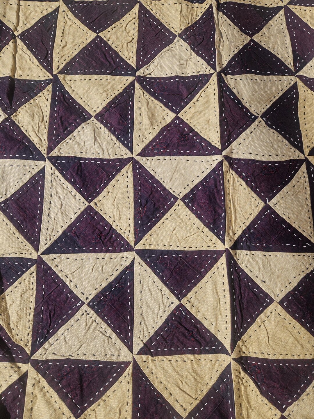 Handmade Linen Patchwork Quilt | Kantha Throw, Plum & Beige (62x90 ...