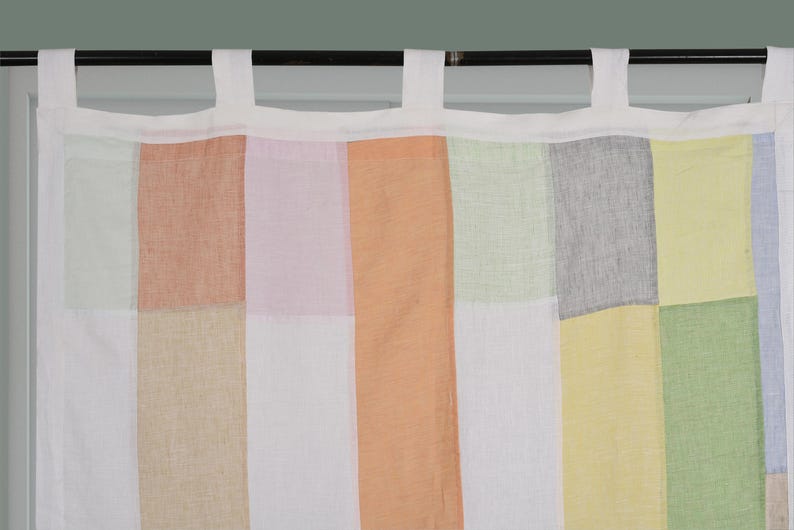 Pastel Bojagi linen Curtain, Upcycled Linen Panel, pastel semi Sheer Curtain, Handmade Korean Art, reversible, 36 by 81, custom order image 4