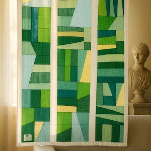 Upcycled Linen Patchwork Curtain: Boho Stained Glass Style, 40x58 Inch