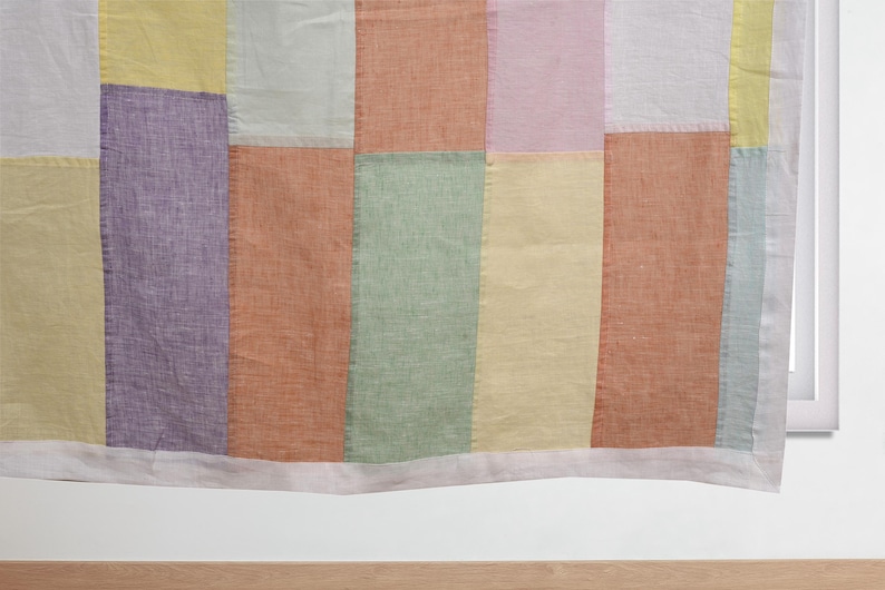 Pastel Bojagi linen Curtain, Upcycled Linen Panel, pastel semi Sheer Curtain, Handmade Korean Art, reversible, 36 by 81, custom order image 5