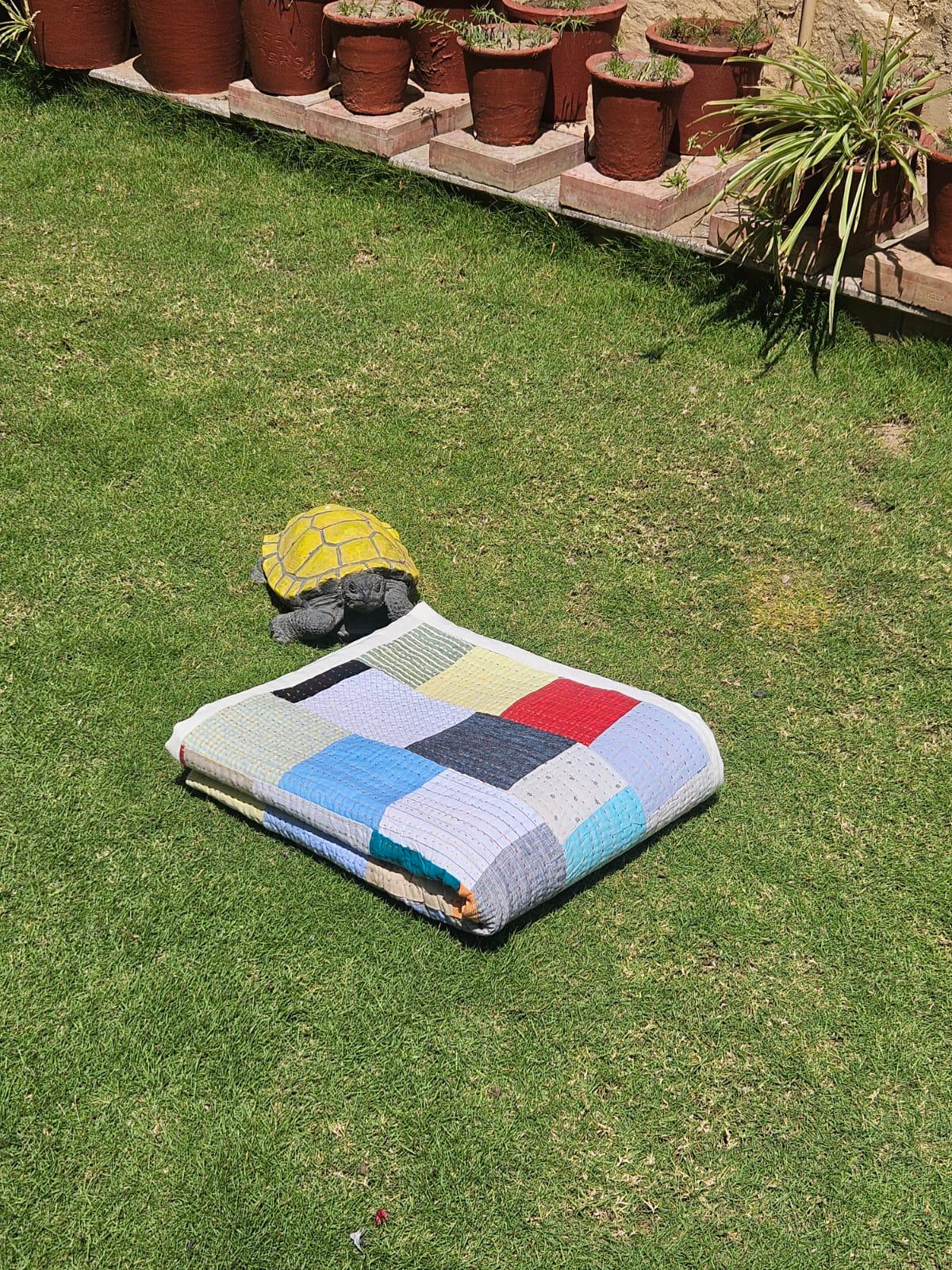 Handmade Linen Patchwork Quilt: Boho Kantha Throw, Upcycled Bedding (58 ...