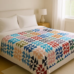Pinwheel Kantha-täcke, återvunnet linne, handgjort lapptäcke | 237 x 280 cm