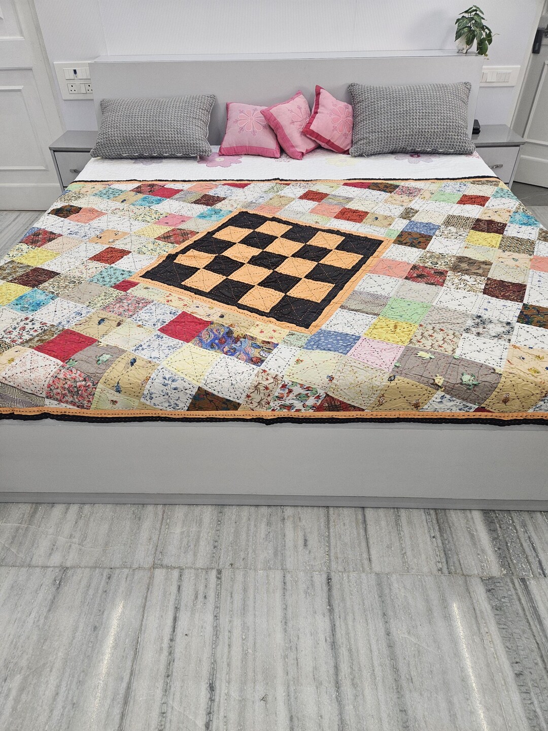 Upcycled Linen Patchwork Quilt | Handmade Sustainable Throw - Etsy
