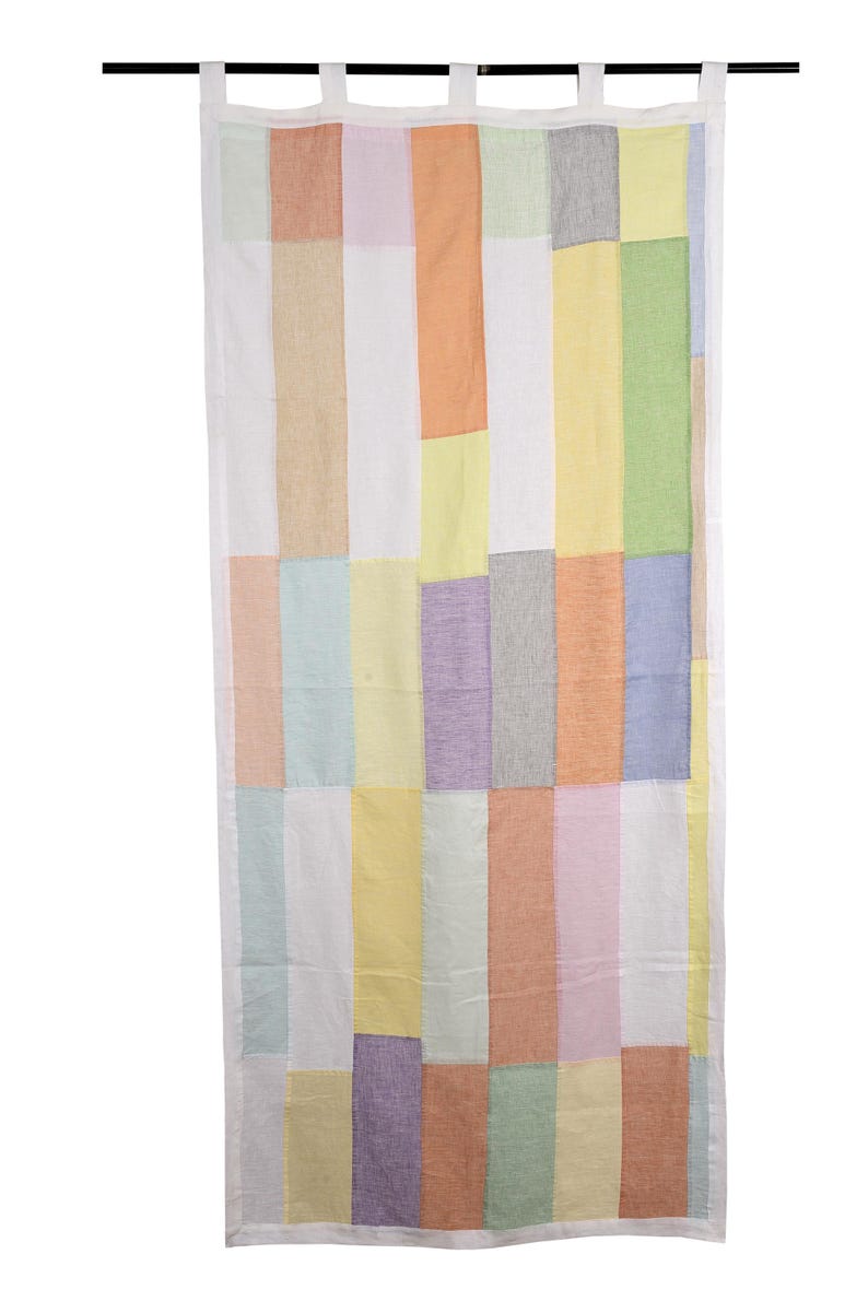 Pastel Bojagi linen Curtain, Upcycled Linen Panel, pastel semi Sheer Curtain, Handmade Korean Art, reversible, 36 by 81, custom order image 3