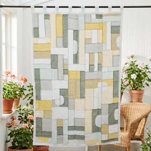 Korean Art Bojagi Curtain | Handmade Upcycled Linen | Geometric Patchwork | Tab Top | Custom order