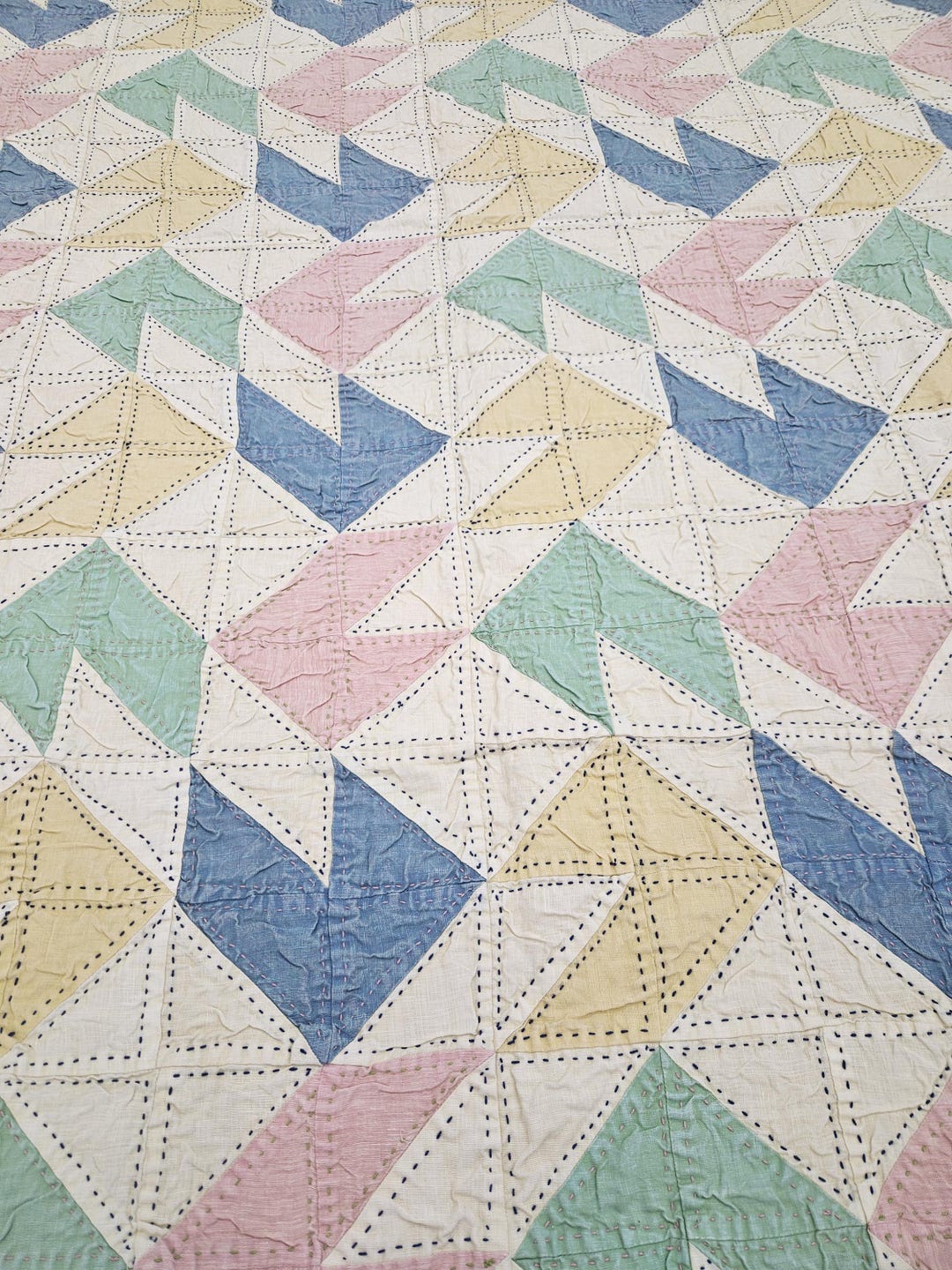 Upcycled Linen Patchwork Quilt 58x90 | Handmade Sustainable Bedspread ...