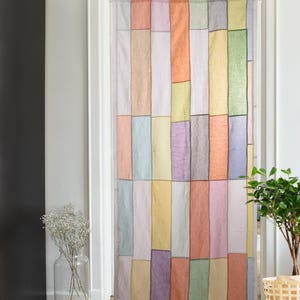 Pastel Bojagi linen Curtain, Upcycled Linen Panel, pastel semi Sheer Curtain, Handmade Korean Art, reversible, 36 by 81, custom order image 9