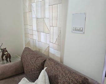 Minimalist Linen Pojagi art Curtain | Sheer Neutral Toned Panel | 40&quot;x46&quot; | Handmade Natural Linen curtain | Boho Modern pojagi,reversible