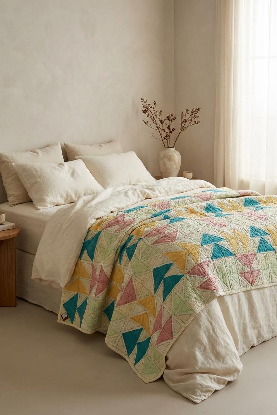 Upcycled Linen Patchwork Quilt | Handmade Sustainable Throw Blanket - Etsy