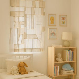 Handcrafted Linen Patchwork Curtain | Bojagi-Inspired Neutral Panel | Upcycled Fabric | Custom Sizes | Eco-Friendly Window Treatment