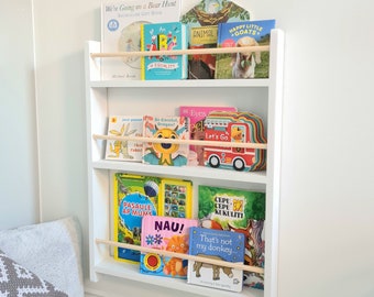White Book Shelf for kids, Nursery Bookcase, Floating nursery shelf decor, Kids shelf, White Shelf with rail, Montessori bookshelf