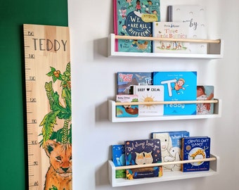 Nursery Shelf with Rail, Floating Nursery Wall Shelf, Children Book shelf, Toy storage shelves, Book shelf with rail